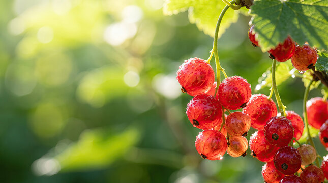 Fresh red currant berry bunch in sunny garden