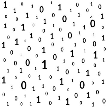 Binary rain vector background with scattered zeros and ones in random layout clean black and white minimal digital style
