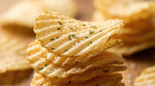 Crispy ridged potato chip savory junk food snack