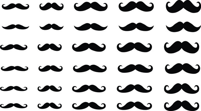 Mustache Icons Set, Black Beard and Mustache Collection Vector