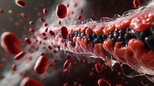 Necrotizing Fasciitis: 3D medical visualization of Streptococcus bacteria causing necrotizing fasciitis, spreading through human tissue layers, fascia and muscle anatomy cross-section