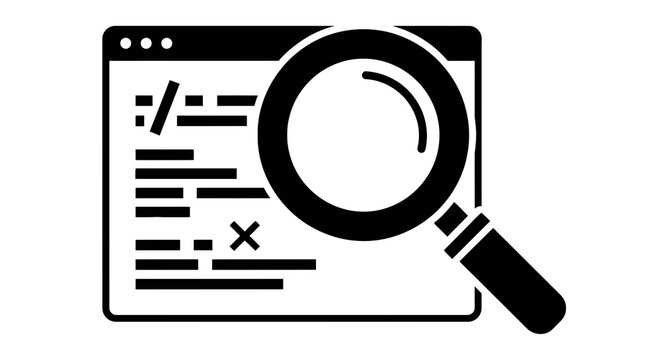 Magnifying glass on web browser code.