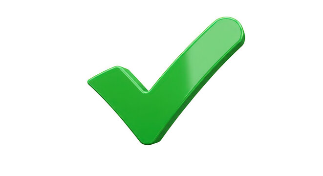 Green checkmark symbol on transparent background 3d illustration for approval and confirmation