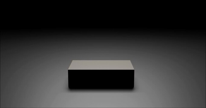 3D animation of a black and orange product packaging box folding, closing and opening
