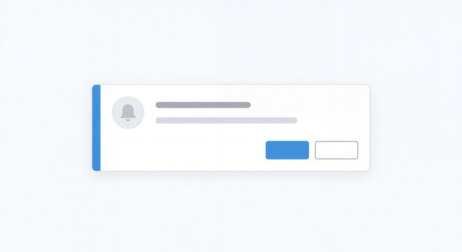 Notification Alert UI Element with Bell Icon and Action Buttons on White Background