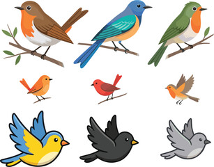 Obraz premium Collection of Colorful Birds on Branches - Vector Illustration Set with Diverse Bird Species Collection of Colorful Birds on Branches - Vector Illustration Set with Diverse Bird Species
