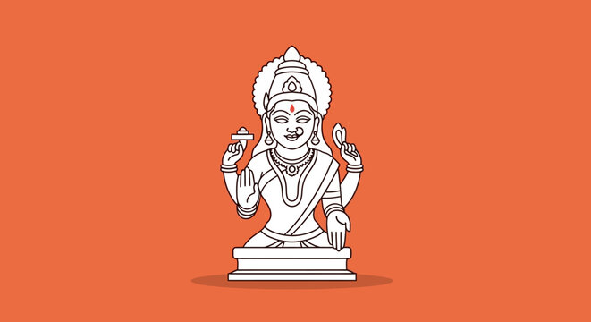 Illustration of Hindu Goddess Lakshmi on Orange Background