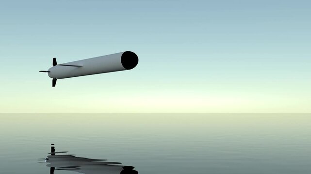 Missile rocket fly near sea surface bg super slow motion 4k