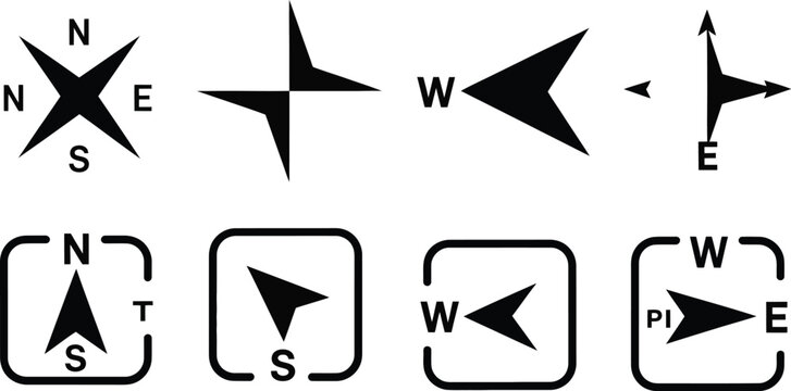 Compass, icon in line navigation compass icon, navigation symbol in outline, simple compass icon set, minimal vector design, clean stroke style, modern