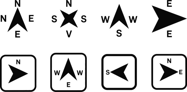 Compass, simple line icon set featuring navigation compass symbols in outline style, minimal geometric design, scalable vector graphics, perfect for user interface, mobile apps, travel guides, and 