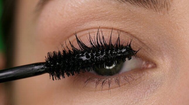 close up of mascara application on natural eyelashes makeup beauty routine