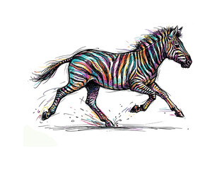 Obraz premium Vibrant, colorful zebra illustration with dynamic motion and artistic flair