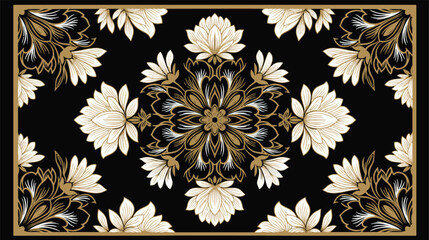 Luxury gold and white lotus floral mandala on black background, elegant symmetrical vector ornament.eps © KPS Creative Studio