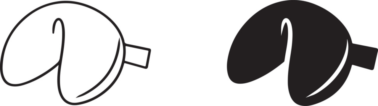 Chinese fortune cookie with paper message black silhouette line art.