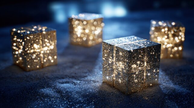 Collection of small sparkling pyrite cubes in shimmering gold light