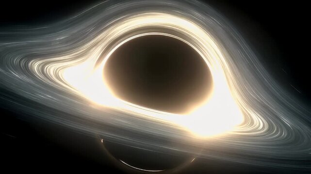 Black hole, fantasy, mysterious. A digital artwork depicts a swirling vortex of light and shadow against a dark background.