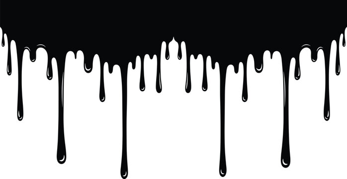 Black dripping liquid pattern design element with irregular organic flow for abstract background illustration