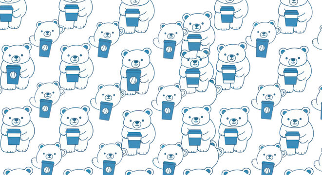 Cute polar bear pattern with coffee cups