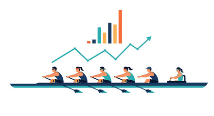 Teamwork and Business Growth Concept with Rowing Team © Indah