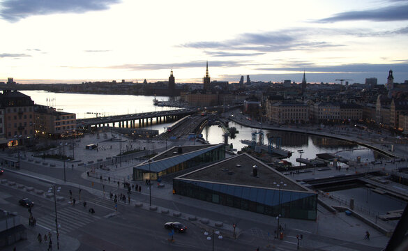 Panoramic View of Slussen and Stockholm Old Town at Twilight