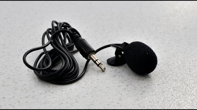 Close-up of lavalier microphone on smooth surface, ready to capture audio with elegance and precision.