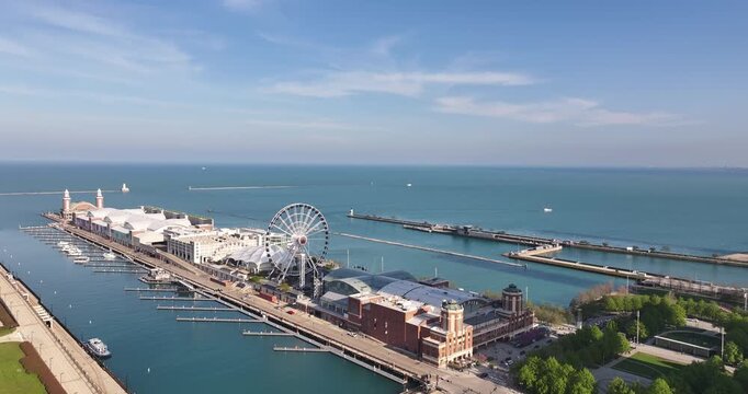 Aerial View of Navy Pier in Downtown Chicago Illinois on a Clear Spring Day April 26 2026