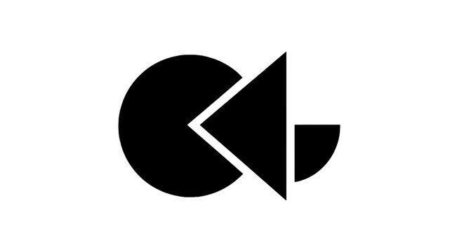 Black and white play button icon.