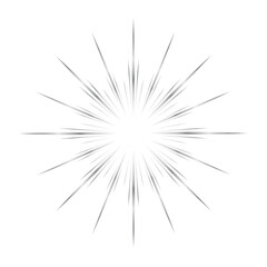 Fototapeta premium Minimalist moonburst graphic featuring a luminous circular core with sharp silver rays radiating outward on a transparent background, optimistic energy concept