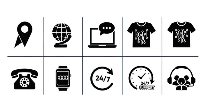 Customer Support Icons: Technology, Communication, and Business Solutions
