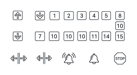 Elevator Button Icons and Lift Control Panel Symbols Set © Kill