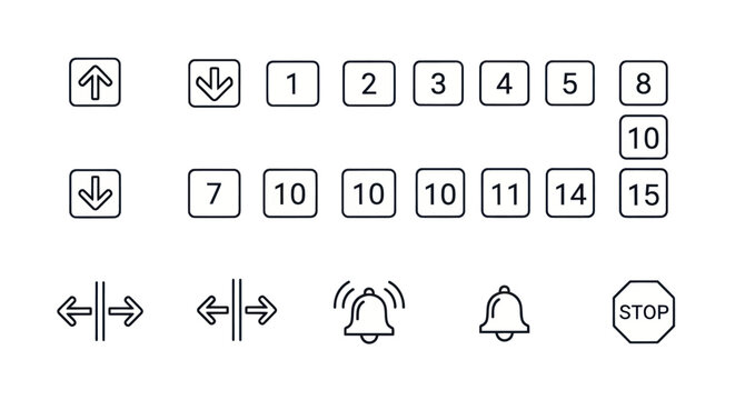 Elevator Button Icons and Lift Control Panel Symbols Set