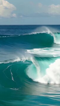 The huge waves rolling in the sea