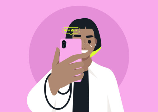 Smiling influencer takes a lively selfie using a mobile phone, showcasing an engaging connection with followers in a bright and cheerful atmosphere.