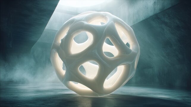 An illuminated, abstract, and organically shaped sphere glowing with internal light