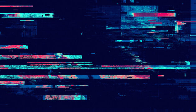 Futuristic digital anomaly with vibrant horizontal data streams and distorted pixel noise background.