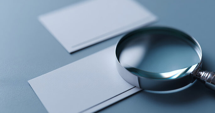 Magnifying glass on blank white cards