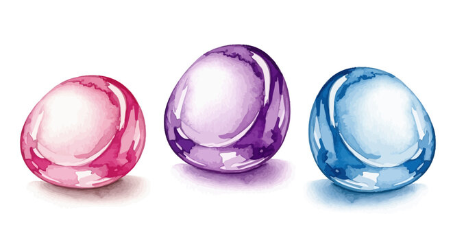 Shiny colorful Easter eggs, glassy spheres, pink purple blue, decorative objects, icons