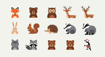 Fototapeta premium Forest animal illustrations set