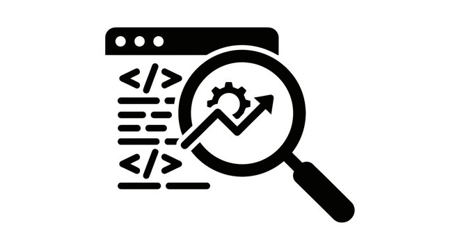 Magnifying glass on coding webpage.