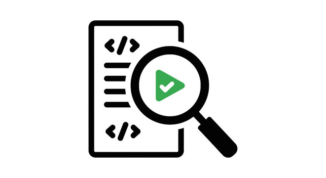 Magnifying glass on document icon.