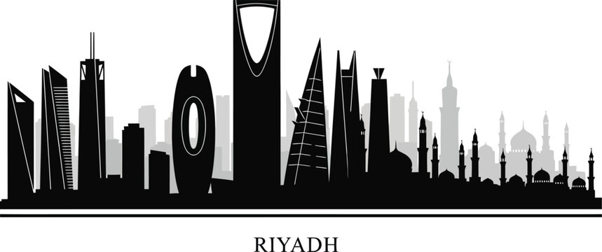 Riyadh skyline silhouette against a white background