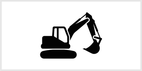 Black Silhouette Excavator Icon on White Background © nizar