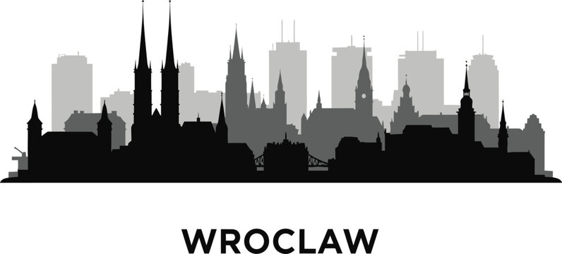 Wroclaw skyline silhouette against a white background