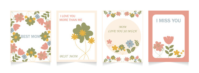 A collection of floral-themed designs or greeting card templates. Decorative flowers, frames and backgrounds for Mother’s Day, Women’s Day, Birthday, Wedding, Baby invitations. Vector illustration. © NURAKTAR