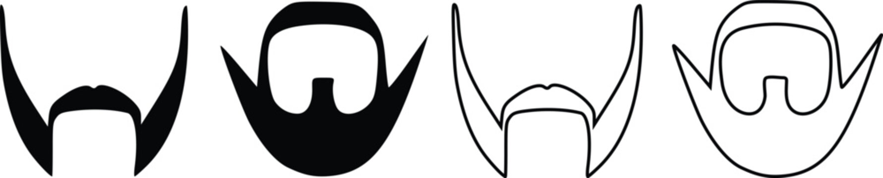 Men's Facial Hair Icon Set: Mutton Chops Beard and Mustache Vector Silhouettes