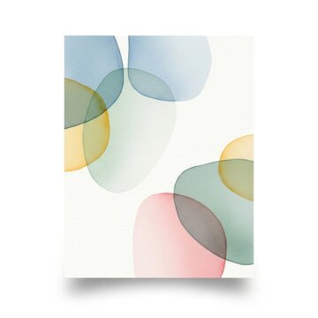 Watercolor painting of overlapping translucent pastel circles on white paper
