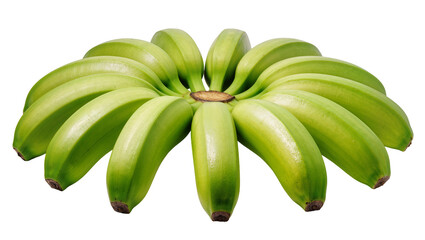 Isolated fresh green bananas arranged in a circular pattern, healthy organic tropical fruit food. © Niamh
