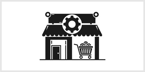 Naklejka premium Store With Gear and Shopping Cart