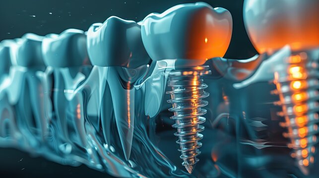 3d illustration of the dental implantation process featuring detailed tooth and screw design