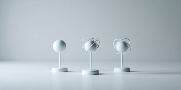 Minimalist white atomic model sculptures